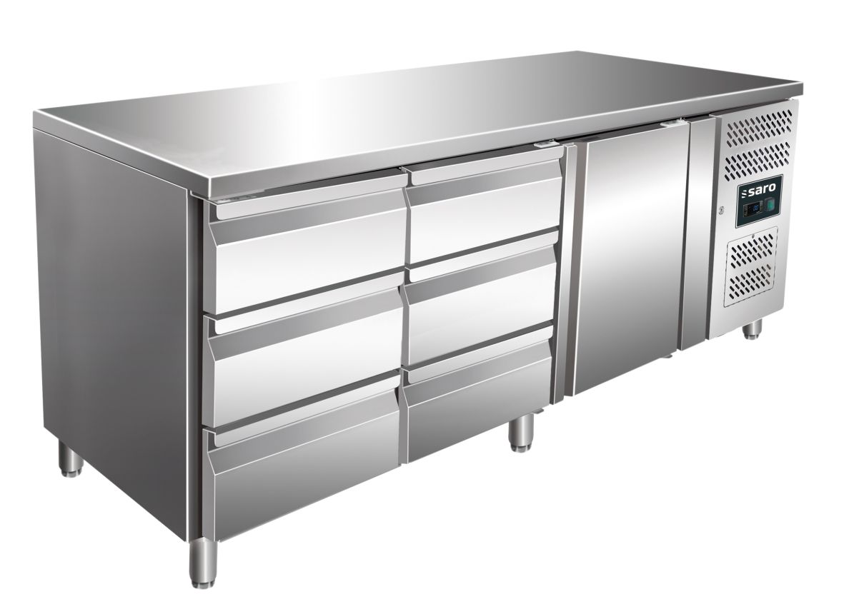SARO Gekoelde werkbank met 1 deur en 2x sets van 3 lades,
model KYLJA 3150 TN